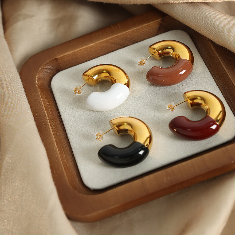 Geometric Gold-Plated Glaze Earrings for Fashion-Forward Women