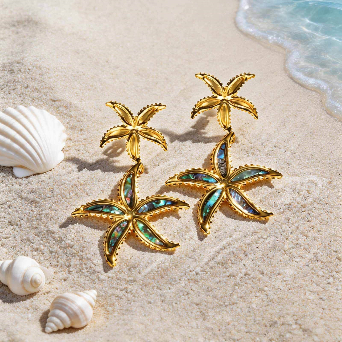 Gold-Tone Iridescent Starfish Drop Earrings