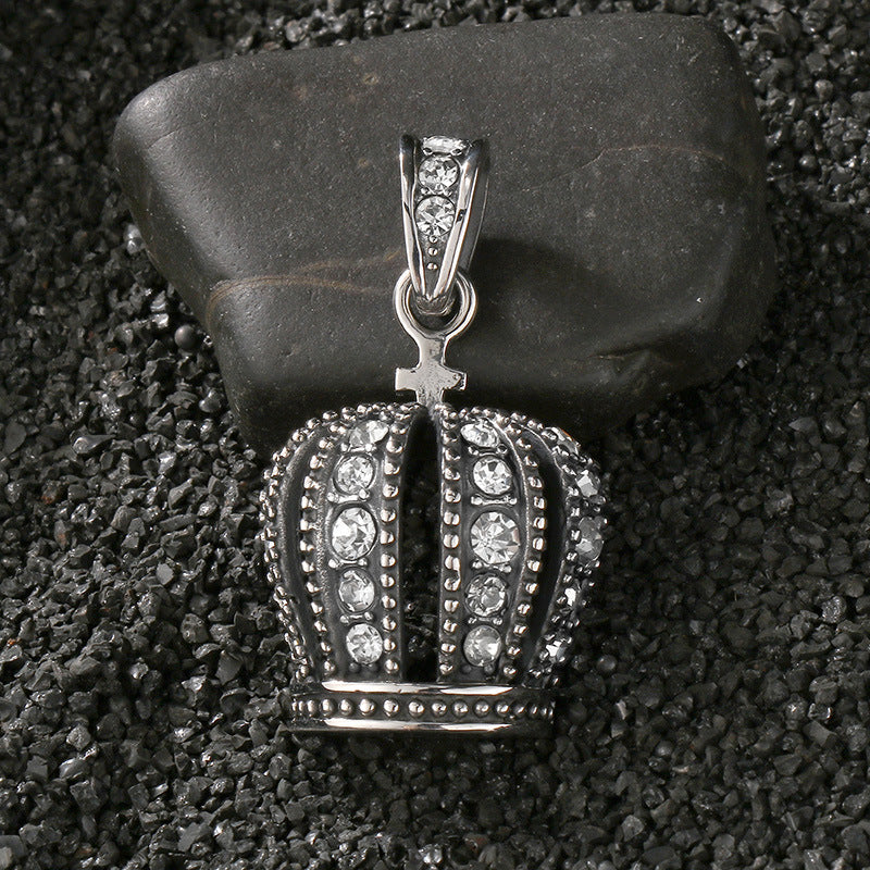 Planderful Men Pendant Crown Zircon Encrusted Retro Hip Hop