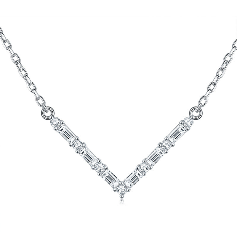 Planderful Moissanite Necklace V Shaped Dainty Clavicle Chain S925 Sterling Silver Sparkling Jewelry For Her