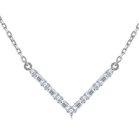Planderful Moissanite Necklace V Shaped Dainty Clavicle Chain S925 Sterling Silver Sparkling Jewelry For Her