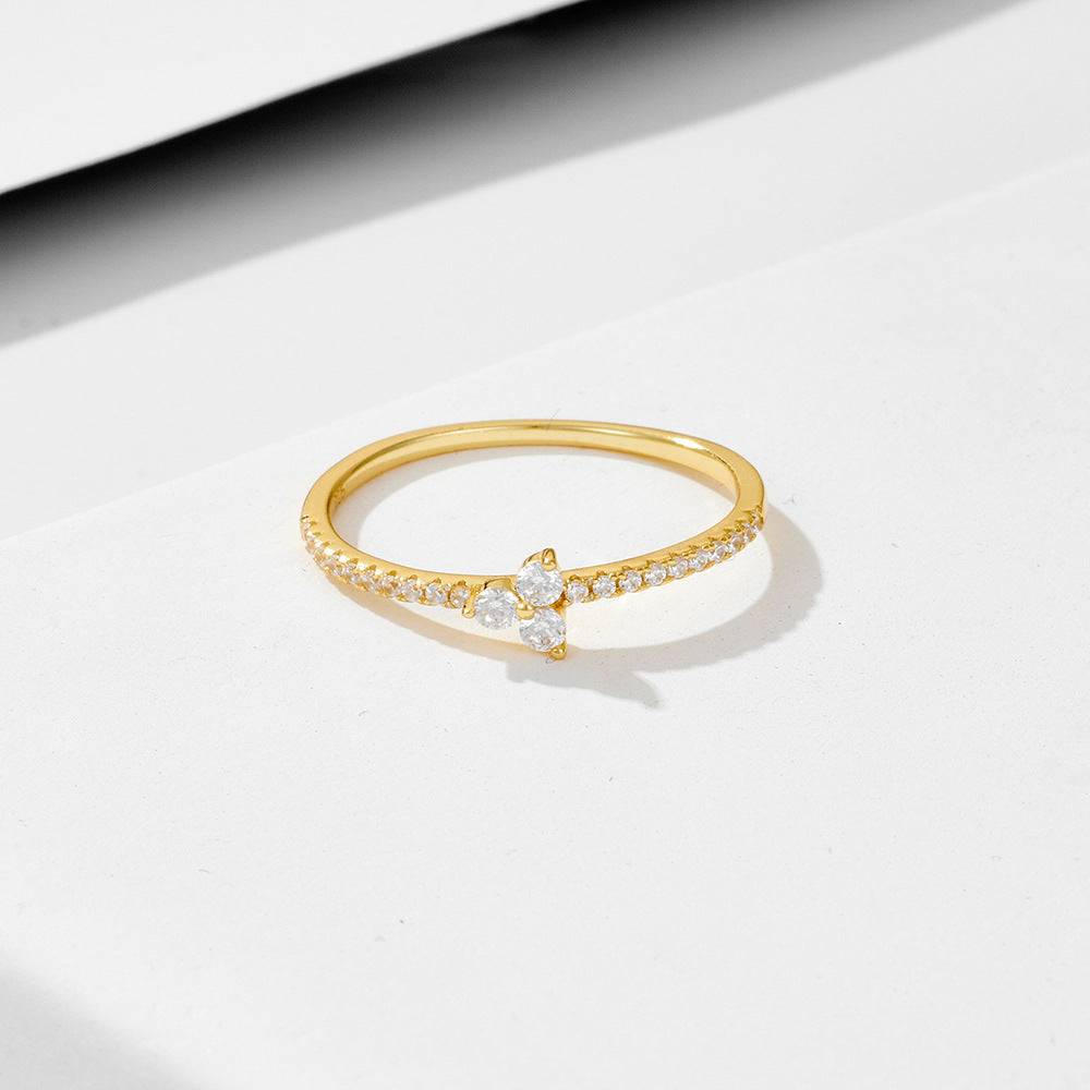 Clover Zircon Thin Silver Ring