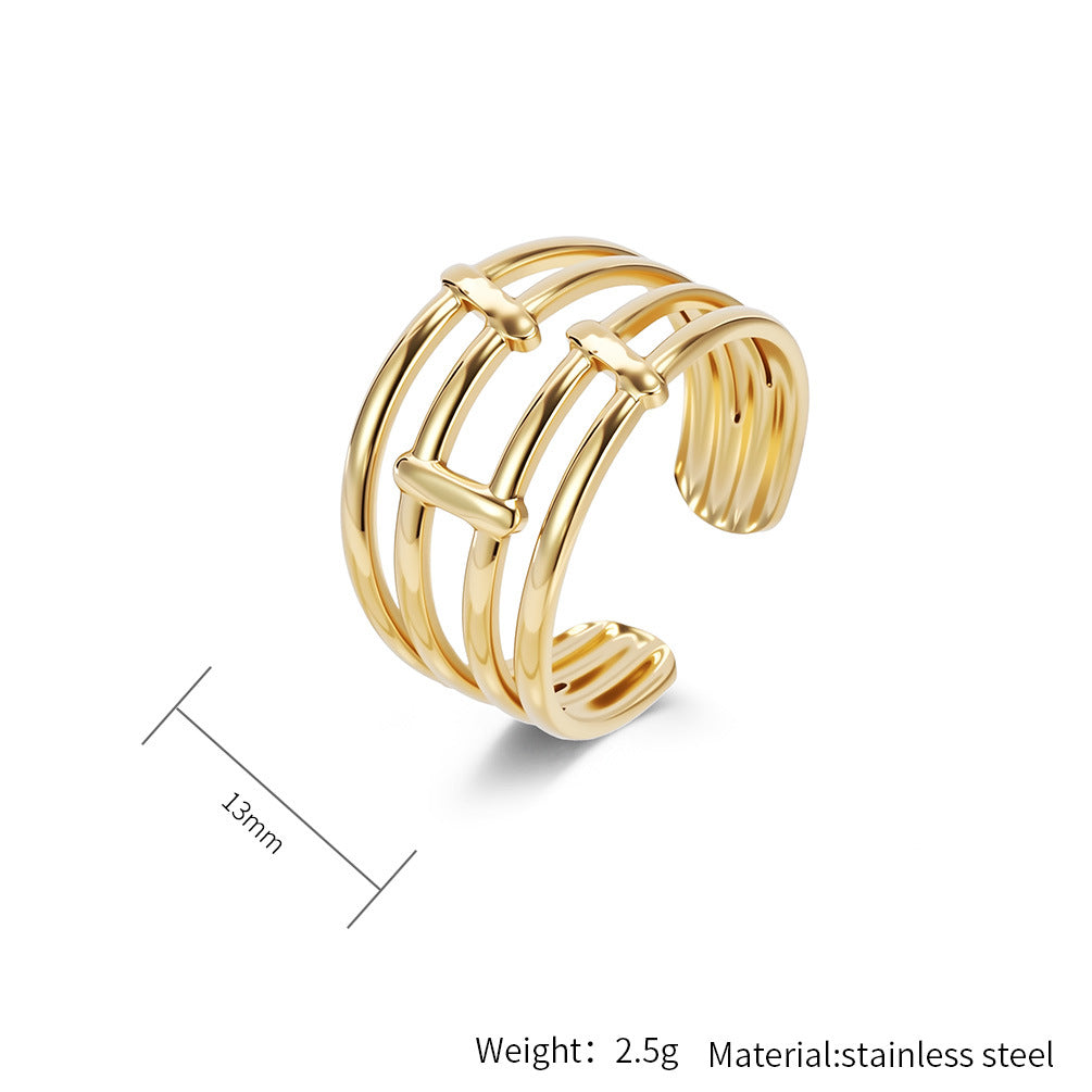 Planderful Geometric Stainless Steel Open Ring For Women Gold Plated Adjustable Fashion Jewelry