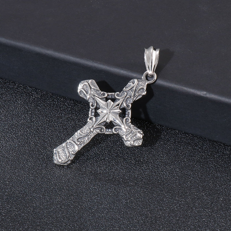 Retro Stainless Steel Cross Pendant for Men - Punk Style Everyday Accessories
