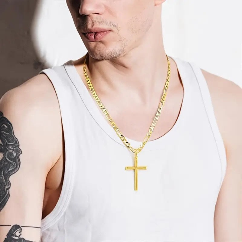 Planderful Durable Titanium Steel Hip Hop Cross Pendant Cuban Chain Necklace For Men Unisex Streetwear