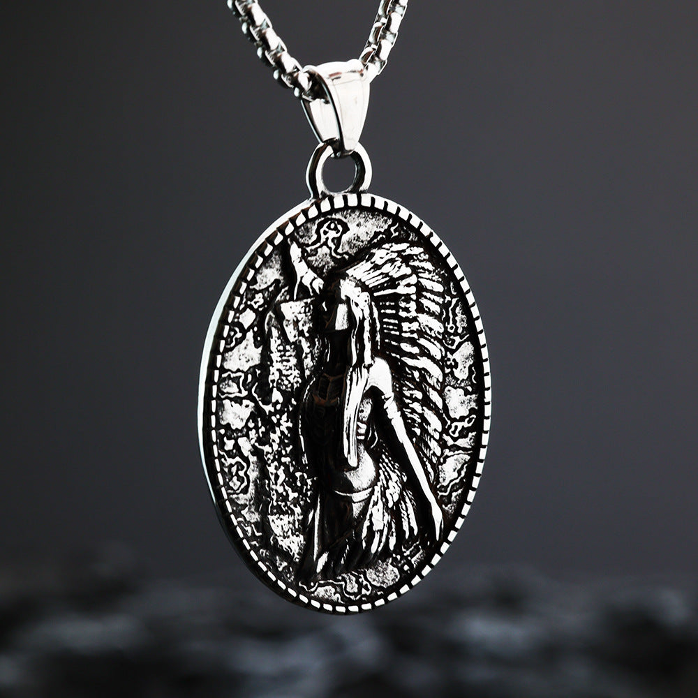 Planderful Everyday Genie Stainless Steel Mens Double Sided Pendant Retro European American Style