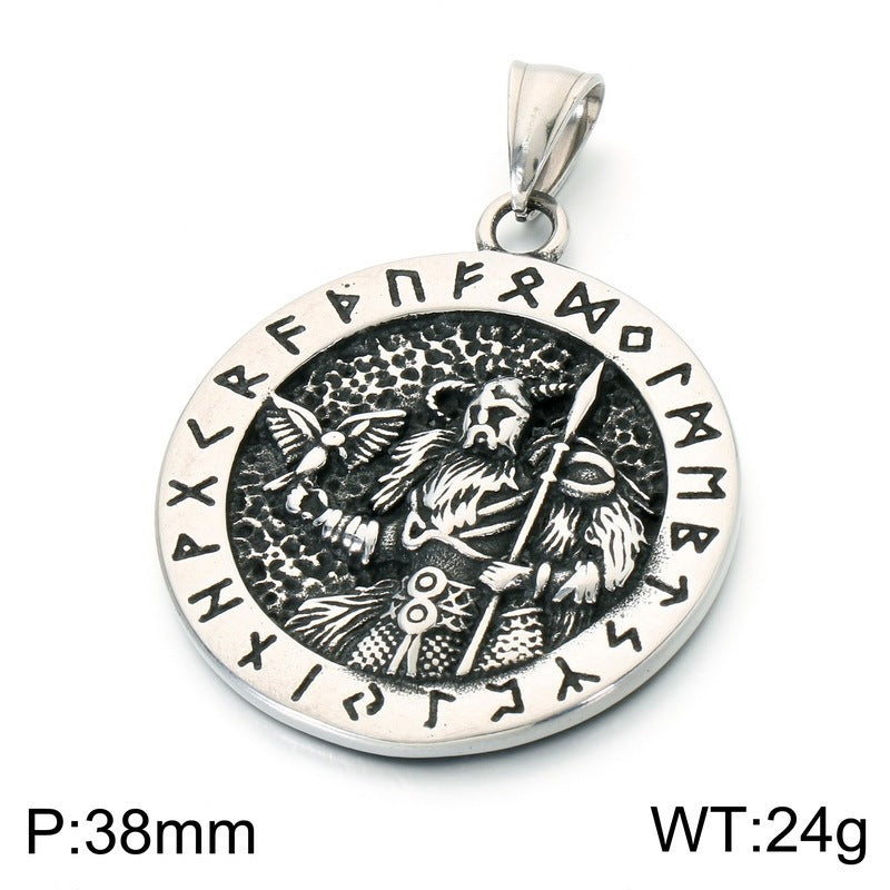 Vintage Aztec Solar Calendar Pendant Viking Celtic Odin Head Stainless Steel Men's Necklace