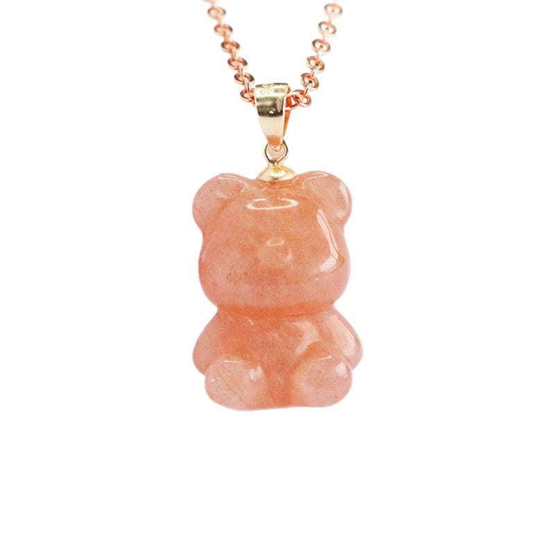 Orange Moonstone Bear 925 Silver Pendant — No Chain