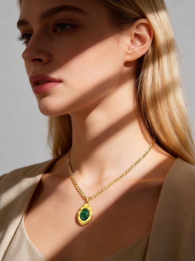Stainless Steel Natural Malachite Necklace Collarbone Chain