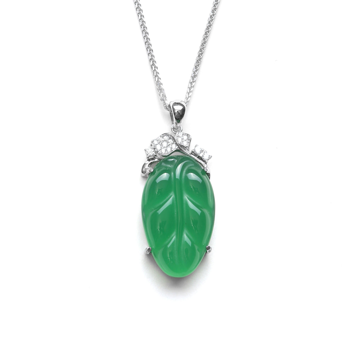 S925 Sterling Silver Natural Chalcedony Leaf Necklace