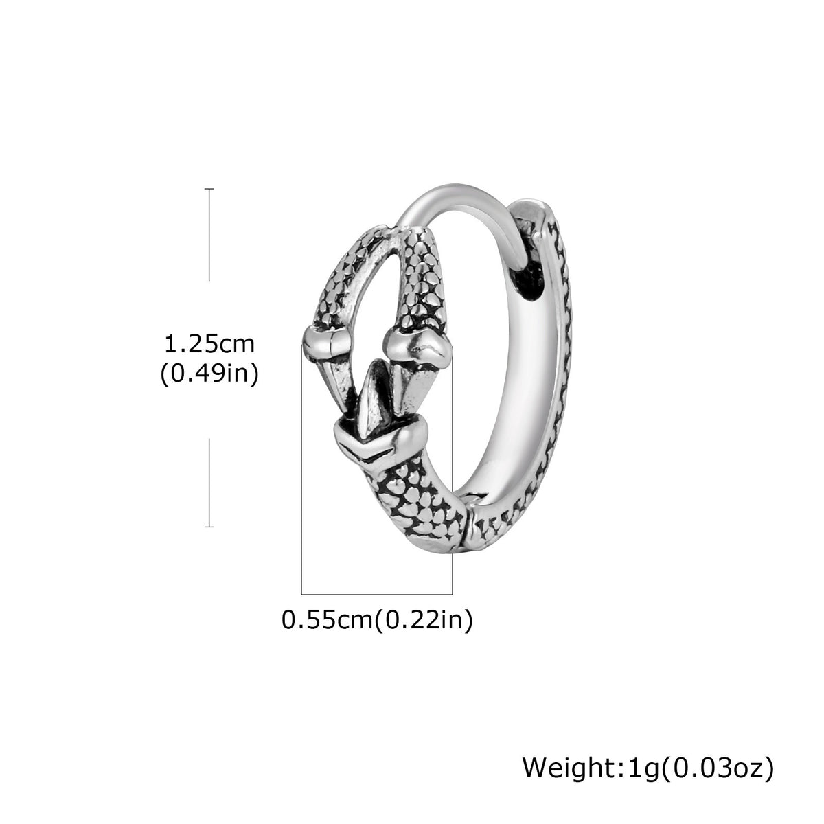 Silver Snake-Wrap Stainless Steel Huggie Hoop Earrings