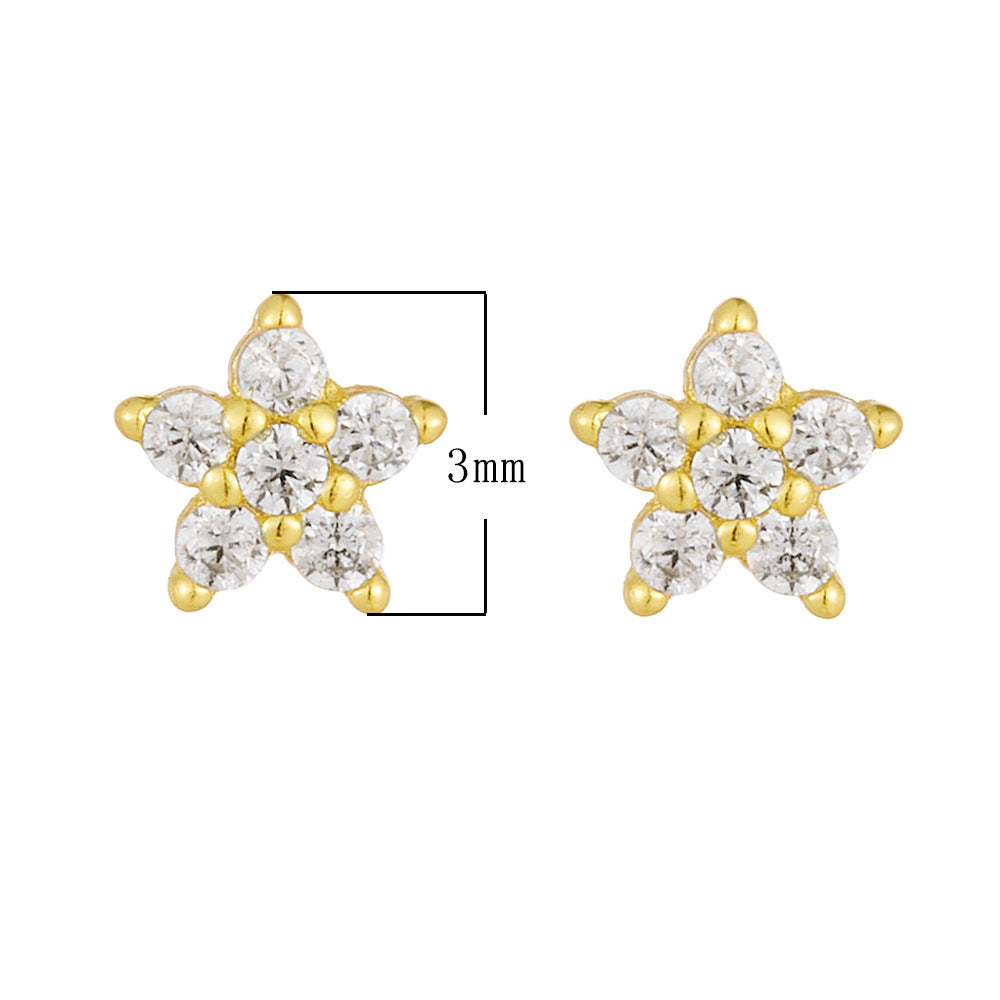 S925 Sterling Silver Flower Earrings Women's Fashion Zircon Studs