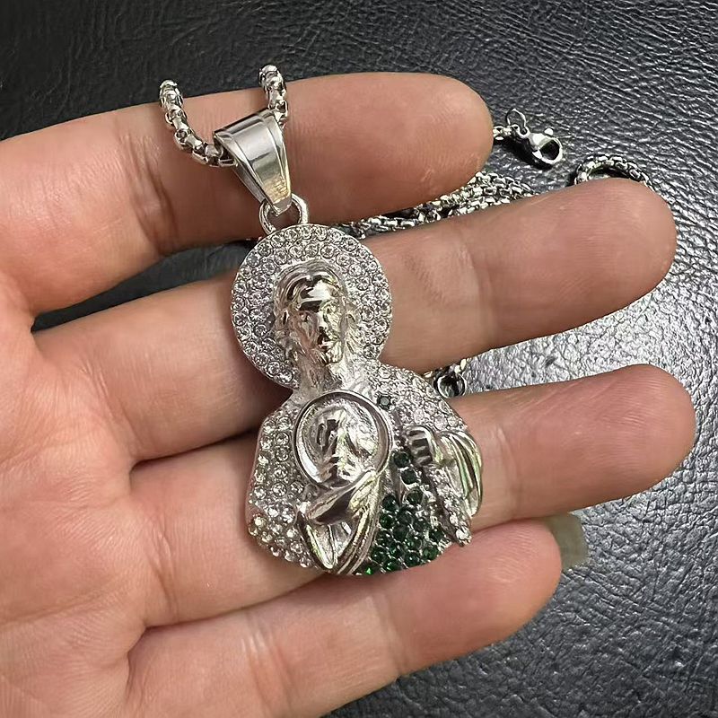 Planderful St Jude Pendant Necklace European American Style Stainless Steel Gold Plated Personalized Hip Hop