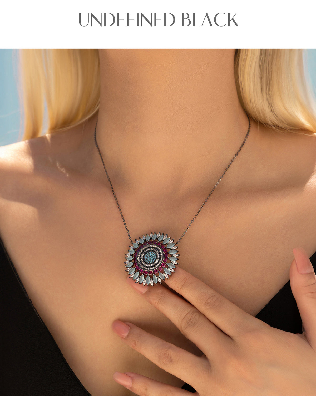 925 Sterling Silver Turquoise Two-Tone Zircon Necklace