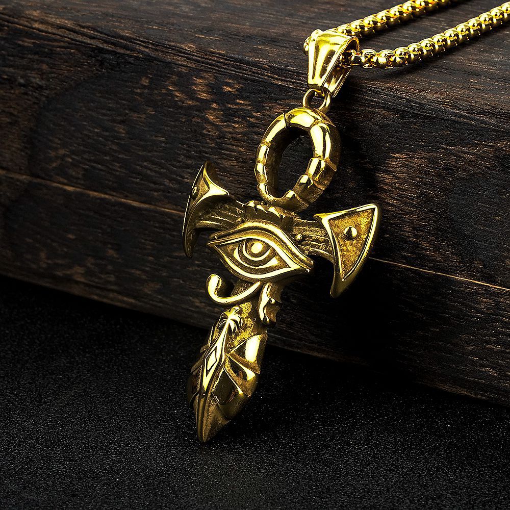 European And American Jewelry Wholesale Titanium Steel Pendant Men's Stainless Steel Necklace Retro Egypt Eye Of Horus For Men