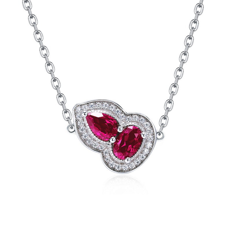 S925 Sterling Silver Lab-Grown Ruby Gourd Necklace