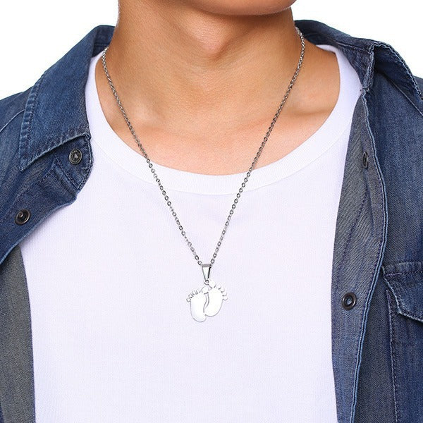 Stainless Steel Foot Pendant Necklace for Men and Women