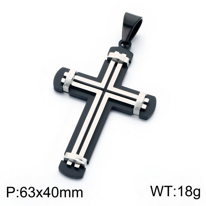 Hip-Hop Style Retro Rock Double-Layer Rivet Splicing Cross Titanium Steel Pendant Men's Color Necklace
