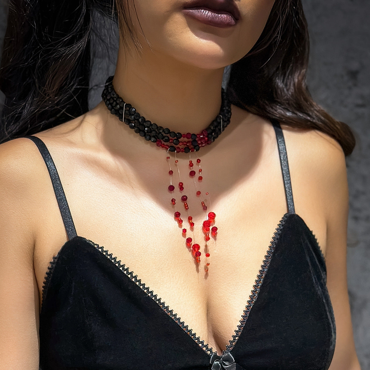Gothic Style Multi-layer Necklace with Blood Dripping Tassels