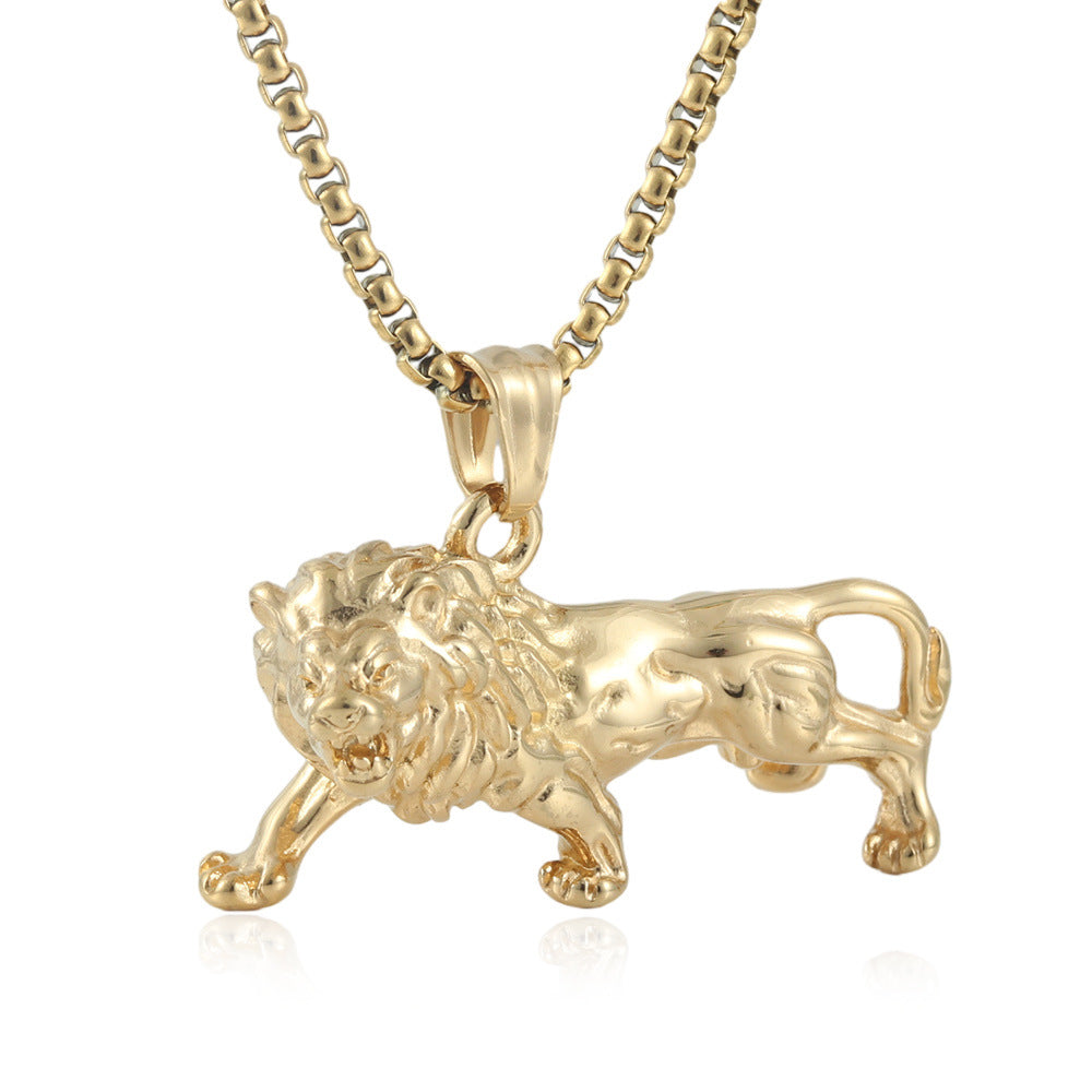 European and American Stainless Steel Lion Pendant Necklace