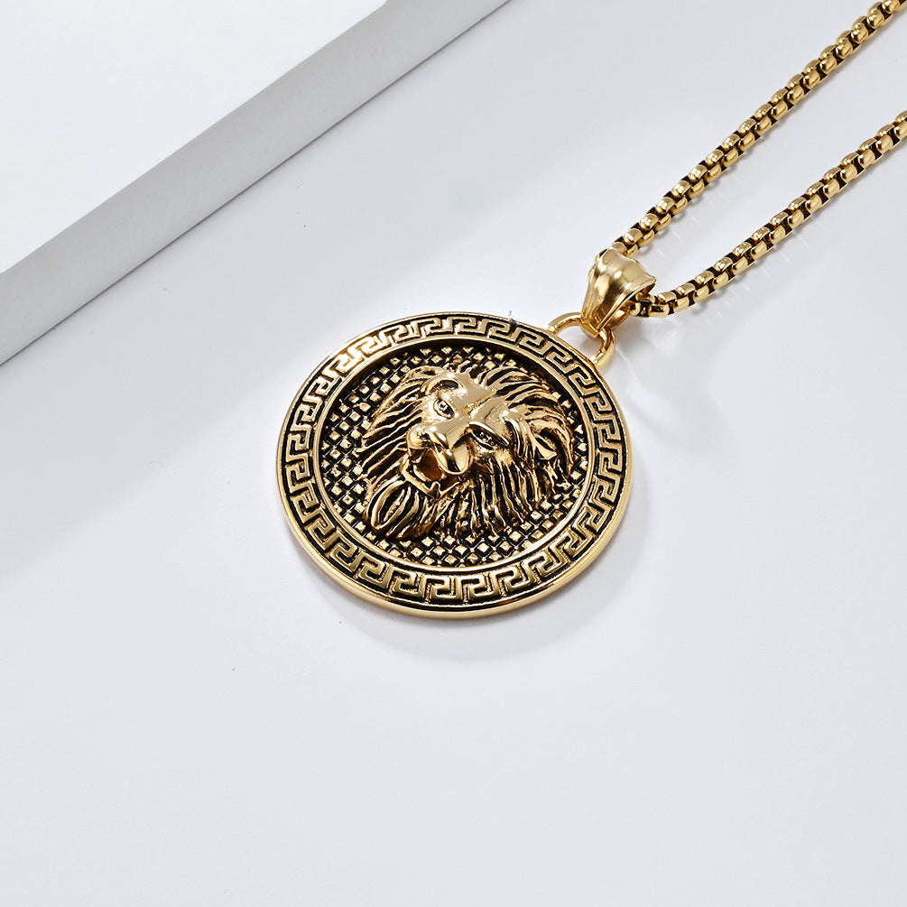 European And American Retro Lion Head Titanium Steel Pendant Necklace