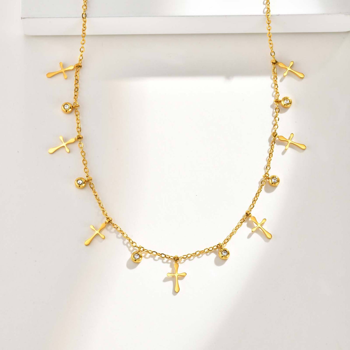 Stainless Steel Geometric Star Flat Cross Chain Water Drop Hollow Butterfly Zircon Necklace