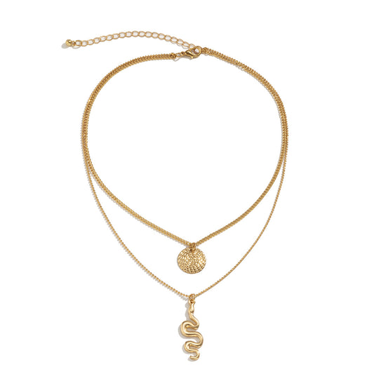 Planderful Snake Necklace Double Layer Geometric Curved Chain For Women Statement Jewelry