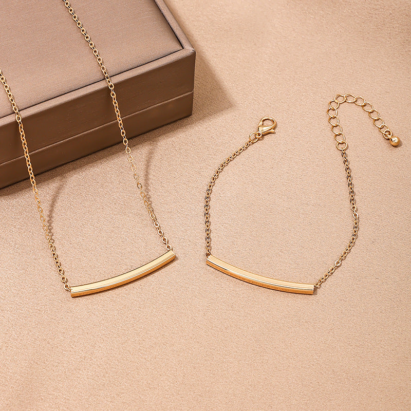Elegant Metal Summer Jewelry Set with Minimalist One Line Necklace and Bracelet