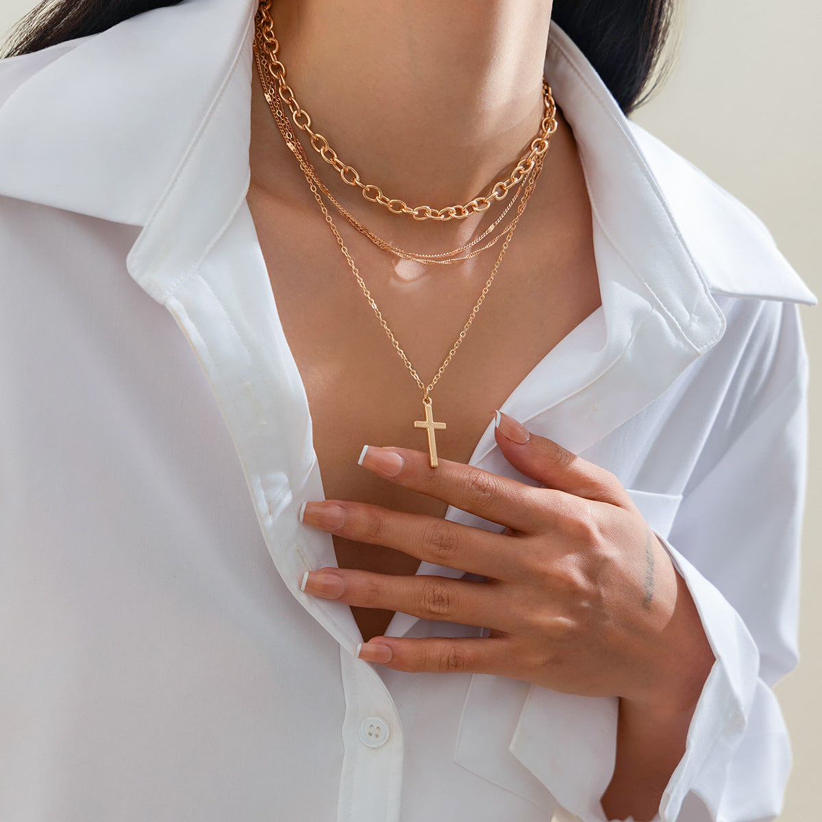 Hip-Hop Cross Pendant Necklace