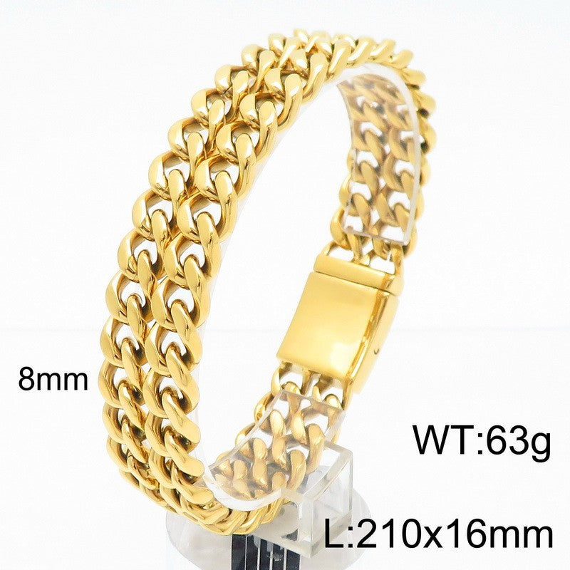 Bracelet – Stainless Steel Double-Layer Four-Sided Grinding Cuban Chain Men's