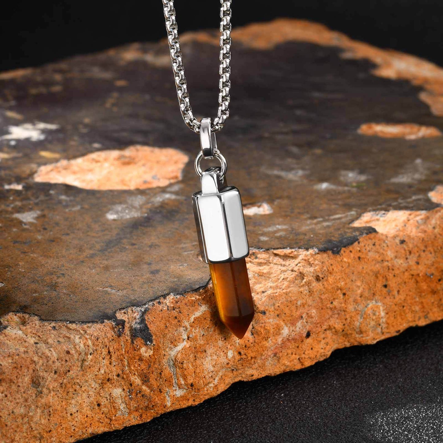Planderful Stainless Steel Tiger Eye Agate Pendant For Men