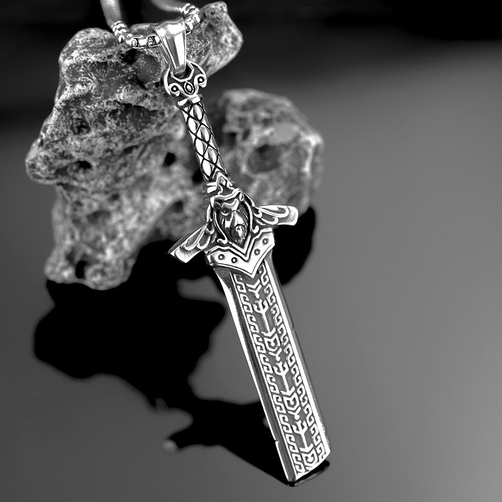 European and American Jewelry Stainless Steel Men's Pendant Necklace Retro Hip-Hop Double-Sided Sword Pendant