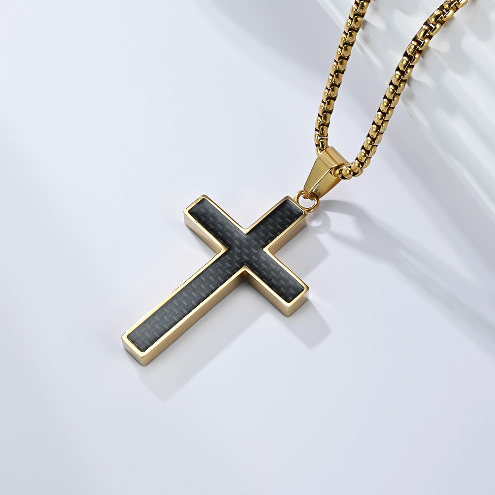 Planderful Titanium Steel Carbon Fiber Cross Necklace For Trendy Men Durable Streetwear Pendant