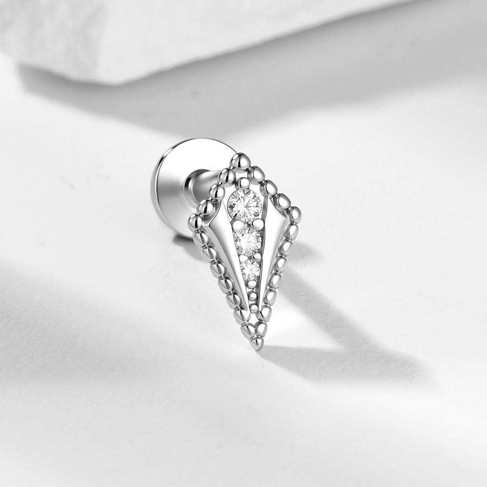 S925 Sterling Silver Stacked Geometric Zircon Inlaid Flat Head Thread Piercing Earbone Stud Earrings