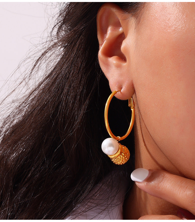 Peanut Shaped Pendant Necklace with Shell Beads - Titanium Steel Jewelry Set