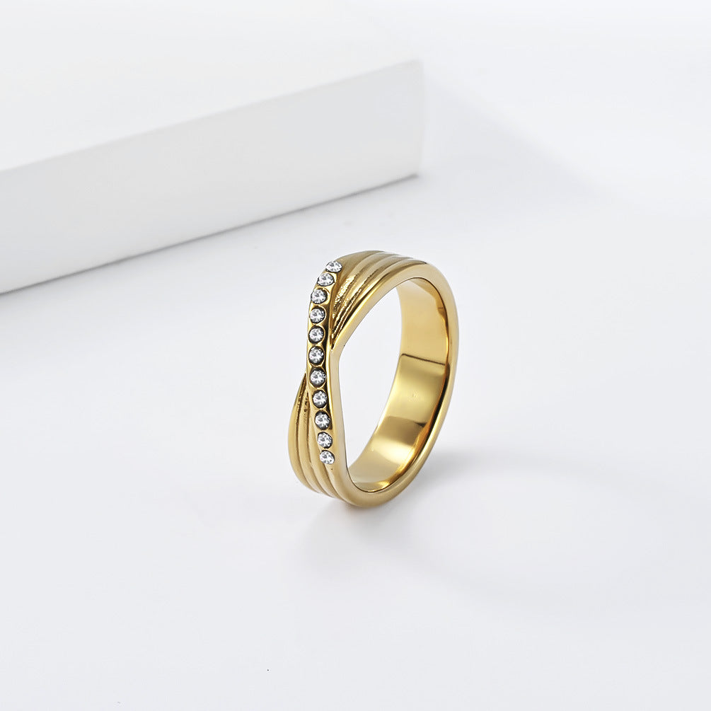French Geometric Design Stainless Steel Gold-Plated Ring Women's