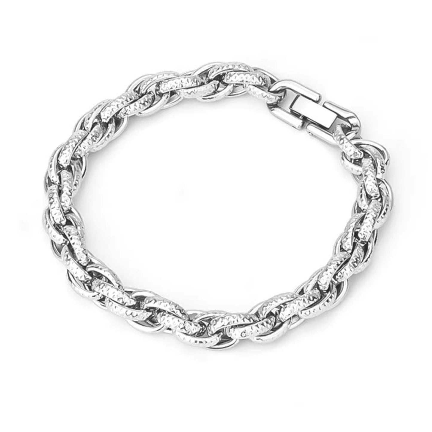 Planderful Jewelry Mens Embossed Mobius Steel Bracelet With Cuban Link Handwoven Design