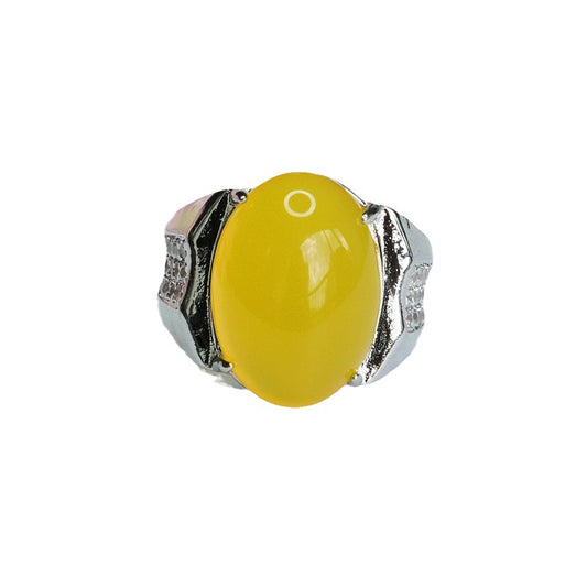 Yellow Chalcedony Sterling Silver Adjustable Ring with Wide Band