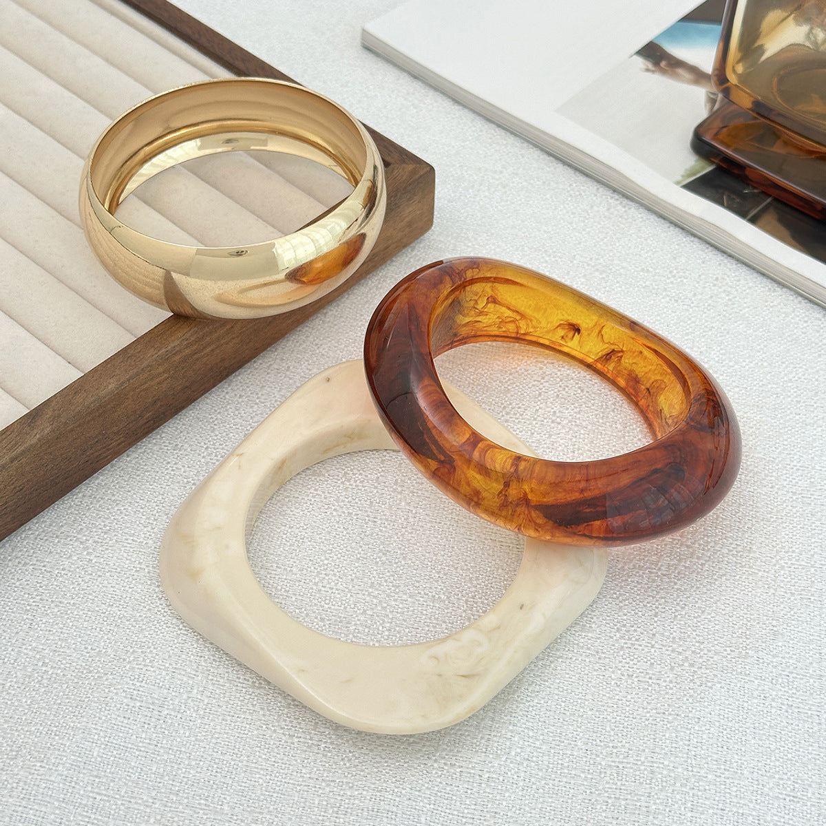 Planderful Vienna Verve Wide Bracelet For Women Acrylic Amber Pattern Statement Jewelry