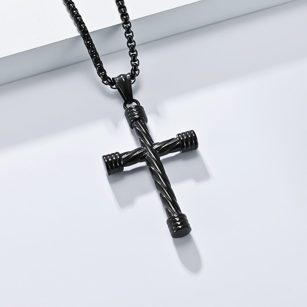 Planderful Men Stainless Steel Cross Necklace Retro Streetwear Pendant For Hipster Fans