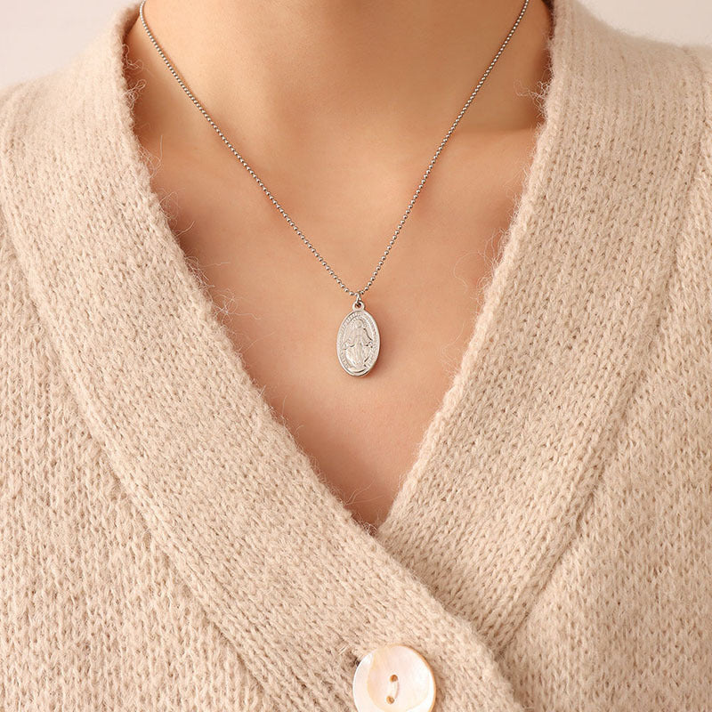 Golden Retro Portrait Pendant Necklace by Planderful - Everyday Genie Collection