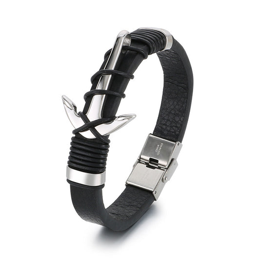 Planderful Men's Woven Leather Bracelet Magnetic Buckle