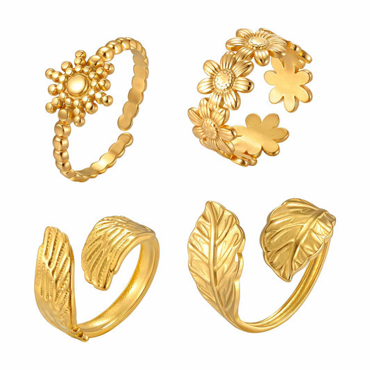 Opening Stainless Steel Flower Sun Ring Wings Women's Ring