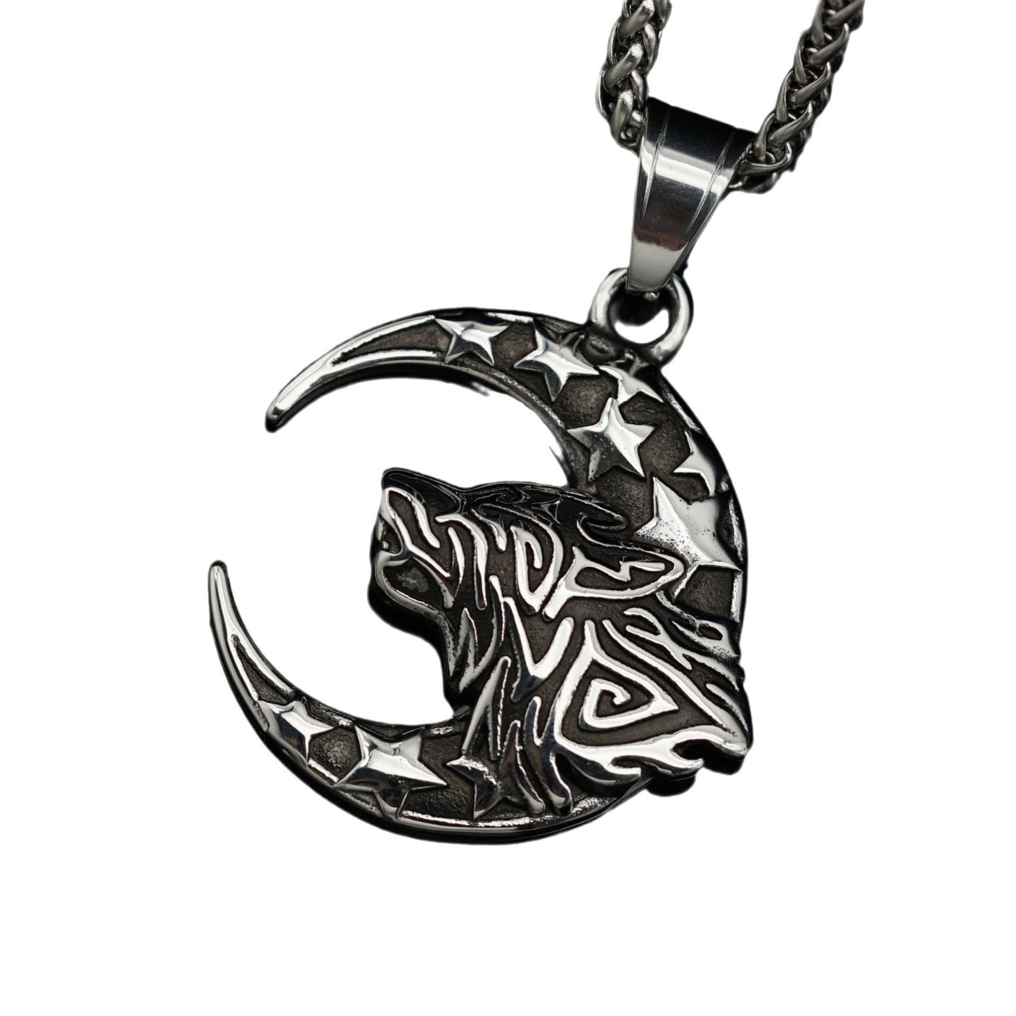 Steel Necklace Vintage Nordic Wolf Pendant By Planderful Jewelry For Everyday Wear Gift For Him