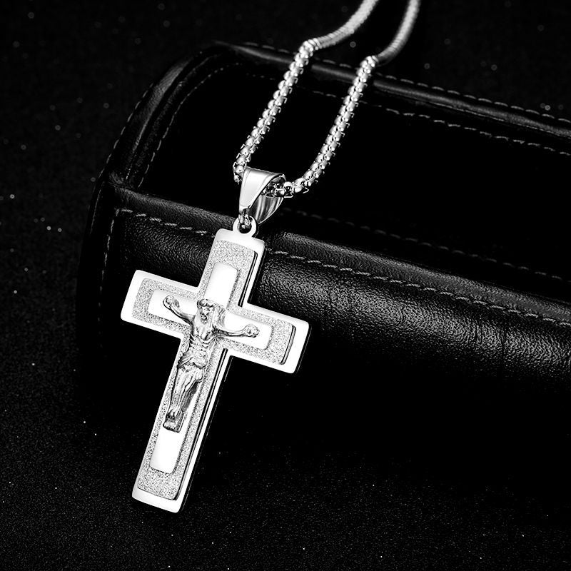 Planderful Cross Pendant Necklace Stainless Steel Wire Cut Casting Unisex Gift Everyday Wear