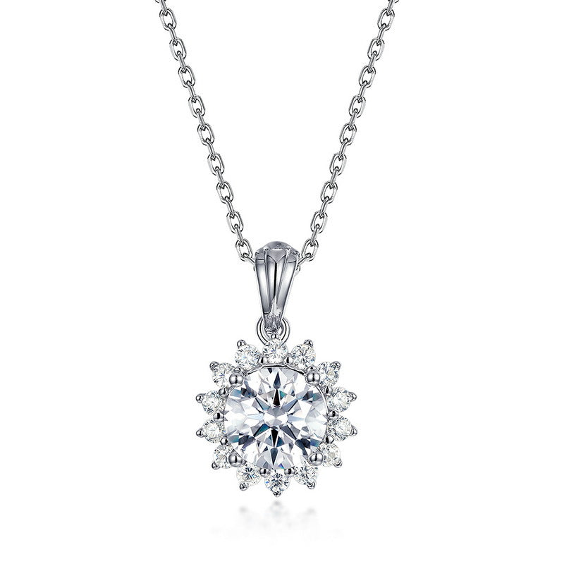 S925 Sterling Silver Moissanite Sunflower Pendant Necklace