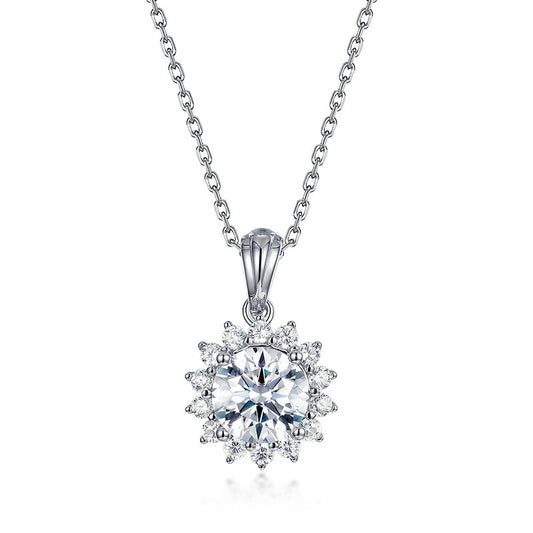 S925 Sterling Silver Moissanite Sunflower Pendant Necklace