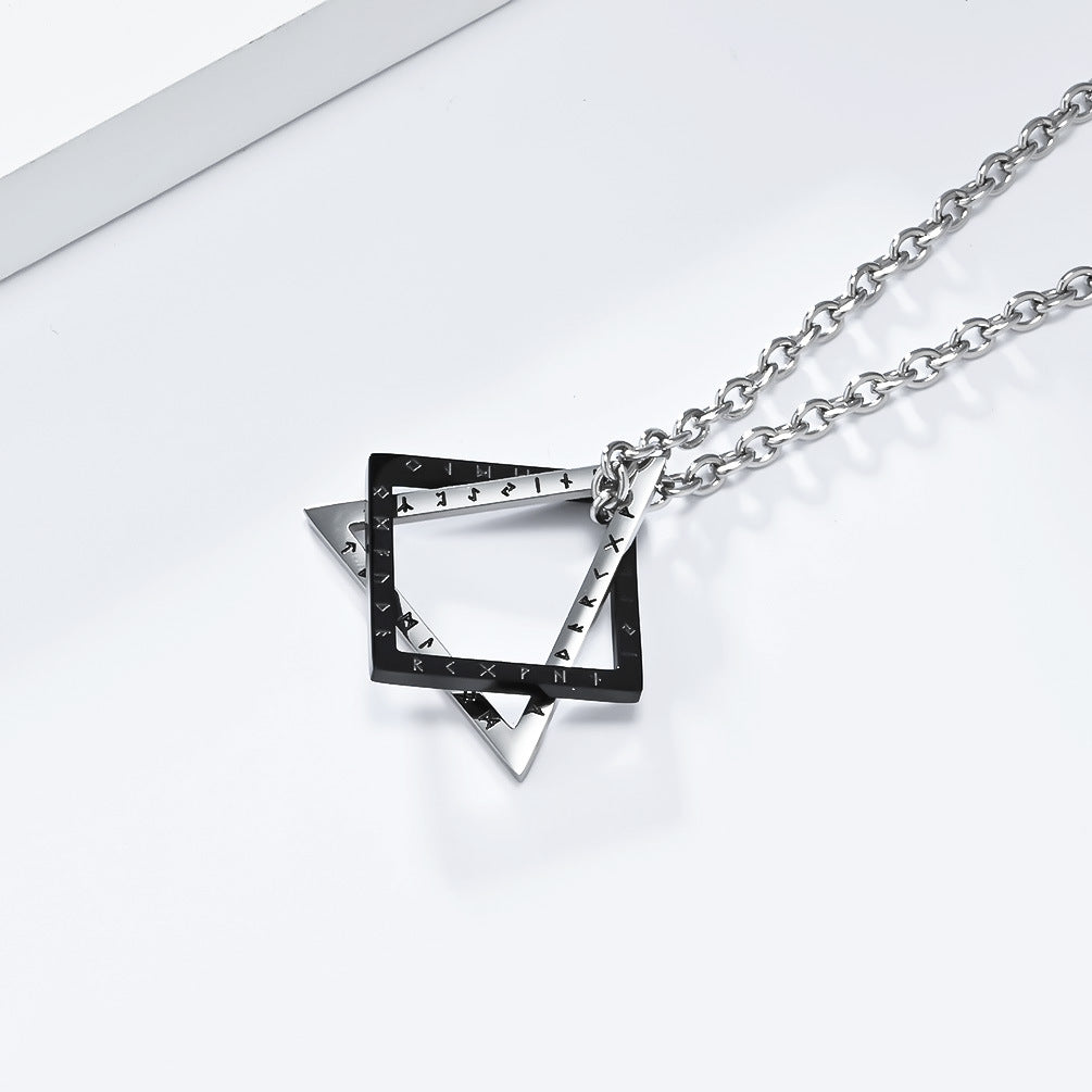 Planderful Geometric Necklace Nordic Viking Triangle Square Stacked Titanium Steel Non Fading Unisex Jewelry