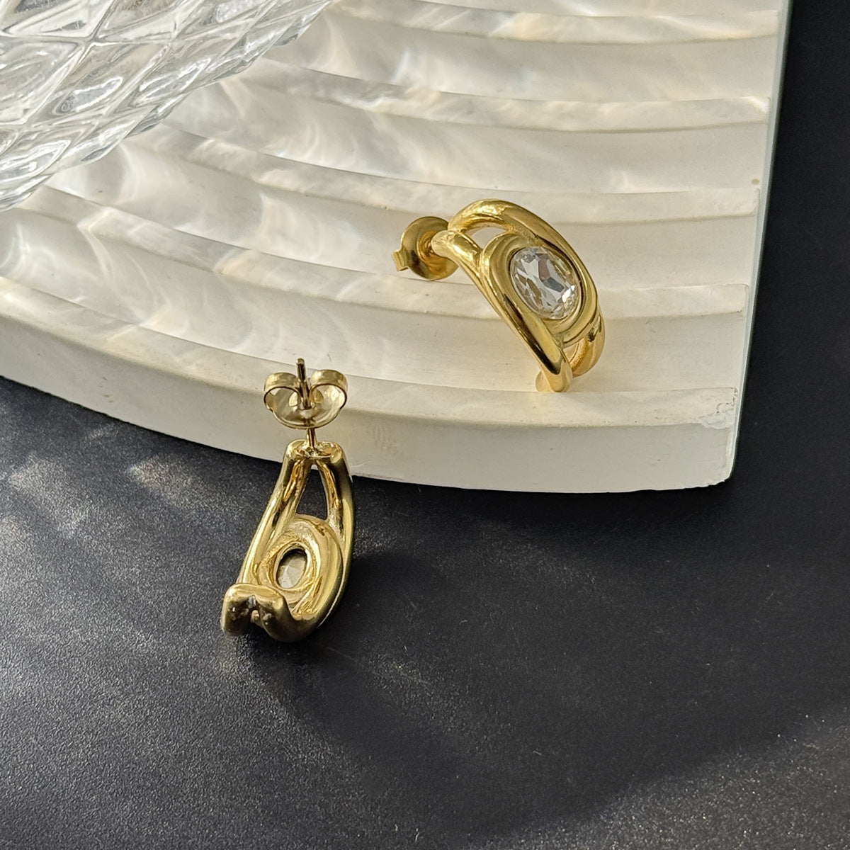 Planderful Stainless Steel Zircon Geometric Hollow Twist Stud Earrings For Professionals Statement Jewelry