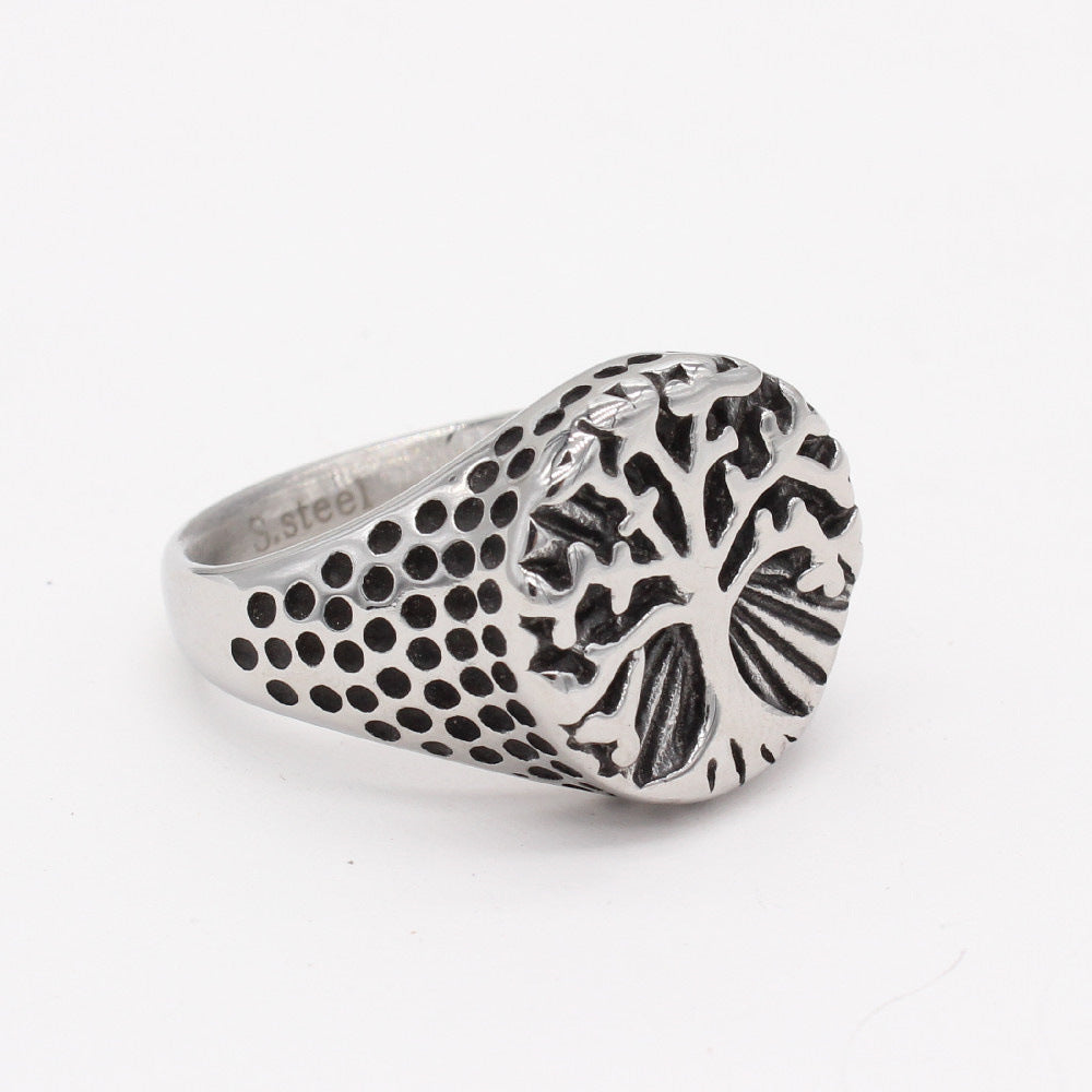 European American Retro Life Tree Titanium Steel Men's Rings